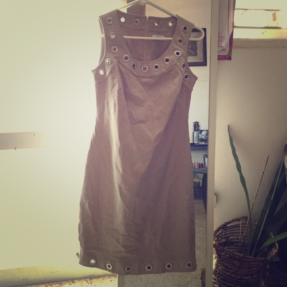 Calvin Klein Beige Mini Dress with Grommet Trim